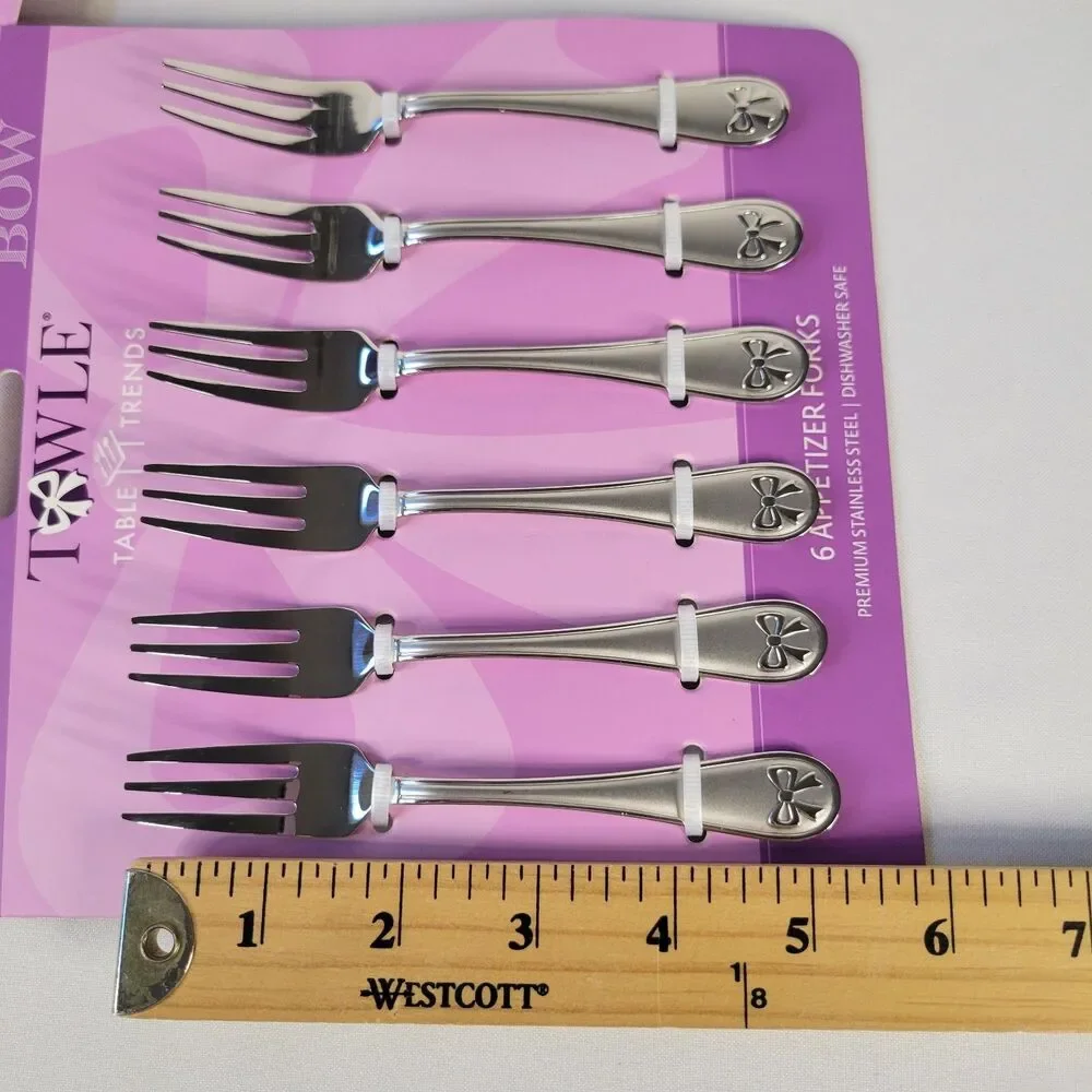 Set 12 Towle Appetizer Forks Bow Satin Handle Table Trends Stainless Steel 5.25